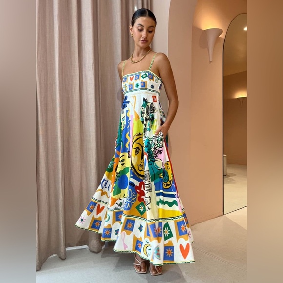 NIP-Le Soleil Graphic High Waisted Dress w/pockets - Picture 3 of 10